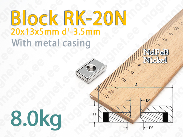 Countersink magnet, Block RK-20N, Metal casing