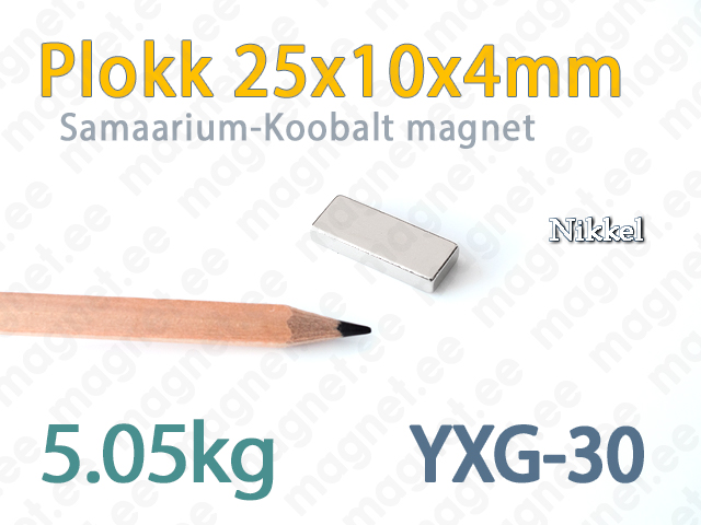 SmCo magnet Plokk 25x10x4mm, YXG30