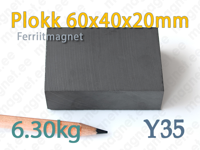 Ferriitmagnet Plokk 60x40x20mm, Y35