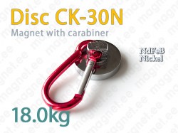 Magnet with Carabiner, Disc CK-30N, Nickel