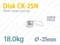 Magnet with Carabiner, Disc CK-25N, Nickel