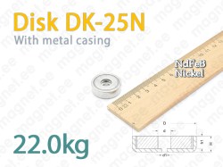 Magnet with cylindrical borehole, Disc DK-25N, Metal casing