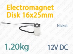 Electromagnet Disk 16x25mm, 12V DC, Nickel