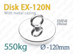 Magnet with eyelet, Disc EX-120N, Metal casing