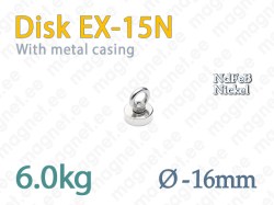 Magnet with eyelet, Disc EX-15N, Metal casing