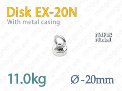 Magnet with eyelet, Disc EX-20N, Metal casing