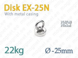 Magnet with eyelet, Disc EX-25N, Metal casing