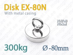 Magnet with eyelet, Disc EX-80N, Metal casing