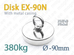 Magnet with eyelet, Disc EX-90N, Metal casing