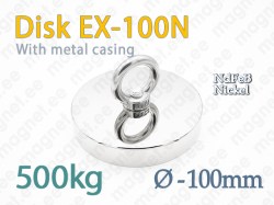 Magnet with eyelet, Disc EX-100N, Metal casing