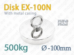 Magnet with eyelet, Disc EX-100N, Metal casing