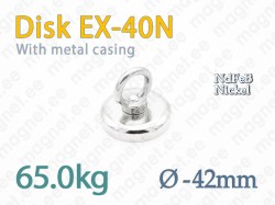 Magnet with eyelet, Disc EX-40N, Metal casing