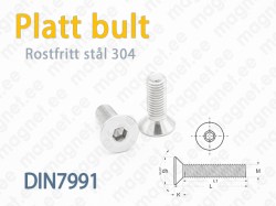 Försänkt Insexsbult DIN7991, Rostfritt stål 304