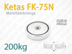 Sisekeermega magnet Ketas FK-75N, Metallümbrisega