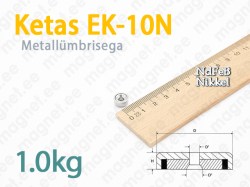 Kruvikinnitusega magnet, Ketas EK-10N, Metallümbrisega