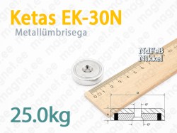 Kruvikinnitusega magnet, Ketas EK-30N, Metallümbrisega