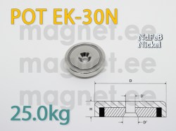 Kruvikinnitusega magnet, Ketas EK-30N, Metallümbrisega