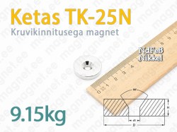 Kruviauguga magnet Ketas TK-25N, Nikkel