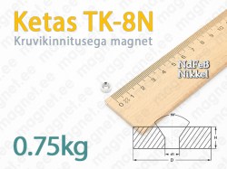 Kruviauguga magnet Ketas TK-8N, Nikkel