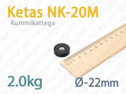 Kummikattega kruvikinnitusega magnet Ketas NK-20M, Must