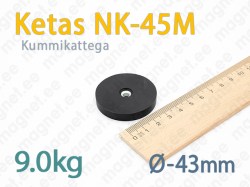 Kummikattega kruvikinnitusega magnet Ketas NK-45M, Must