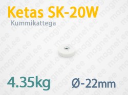 Kummikattega magnet Ketas SK-20W, Valge