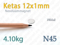 Neodymium magnet Disc 9x4mm N45, Nickel