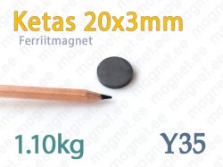 Ferriitmagnet Ketas 20x3mm, Y35