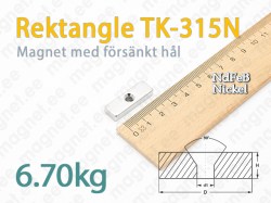 Magnet med försänkt hål Rektangulär TK-315N, Nickel