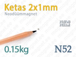 Ketasmagnet: Neodüümmagnet Ketas 2x1mm, N52, Nikkel