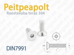 Sisekuuskantpolt DIN7991, Peitpea, Roostevaba 304