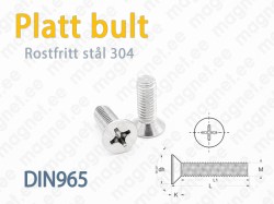 Platt bult med Krysshuvud PH, DIN965, Rostfritt stål 304