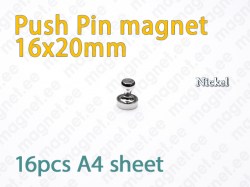 Push Pin magnet 16x20mm, Metal, Nickel