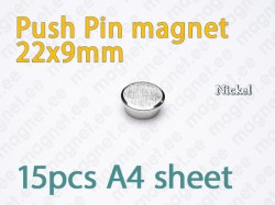 Push Pin magnet 22x9mm, Metal, Nickel