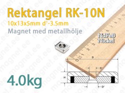 Rektangel magnet med försänkt hål RK-10N, Metallhölje