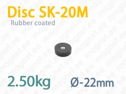 Rubber coated magnet, Disc SK-20M, Black