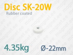 Rubber coated magnet, Disc SK-20W, White
