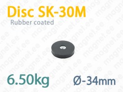 Rubber coated magnet, Disc SK-30M, Black