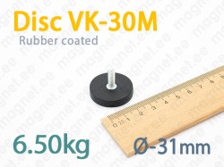 Rubber coated magnet, Disc VK-30M, Black