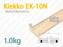 Ruuvikiinnityksellä magneetti, Kiekko EK-10N, Metallikotelolla
