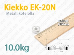 Ruuvikiinnityksellä magneetti, Kiekko EK-20N, Metallikotelolla