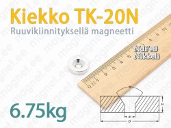 Ruuvikiinnityksellä magneetti, Kiekko TK-20N, Nikkeli