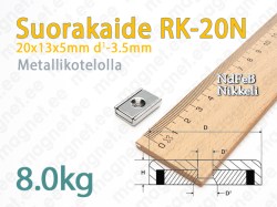 Ruuvikiinnityksellä Suorakaidemagneetti RK-20N, Metallikotelolla