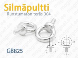 Silmäpultti (Rengaspultti) GB825, Ruostumaton teräs 304
