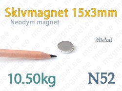 Neodym Skivmagnet 15x3mm, N52, Nickel