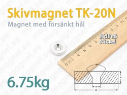 kivmagnet med försänkt hål TK-20N, Nickel