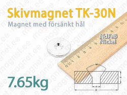 Skivmagnet med försänkt hål TK-30N, Nickel