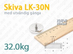Skivmagnet med utvändig gänga LK-30N, Metallhölje