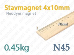 Neodym Stavmagnet 4x10mm, N45, Nickel