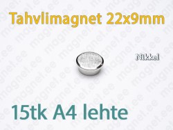 Tahvlimagnet D22x9mm, Metall, Nikkel